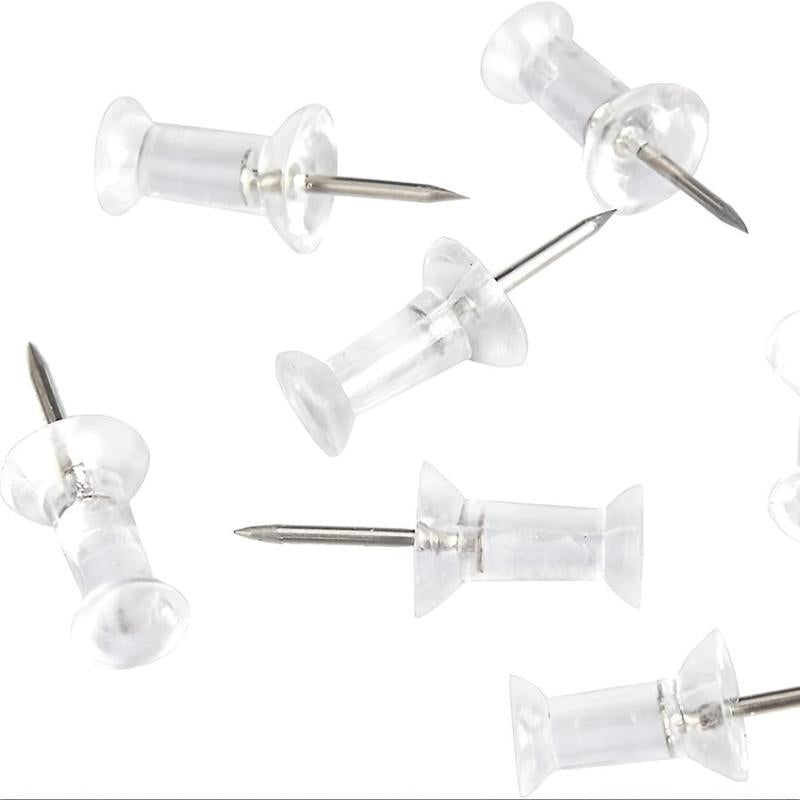 200 Clear Plastic Tips Push Pins with Steel Tips