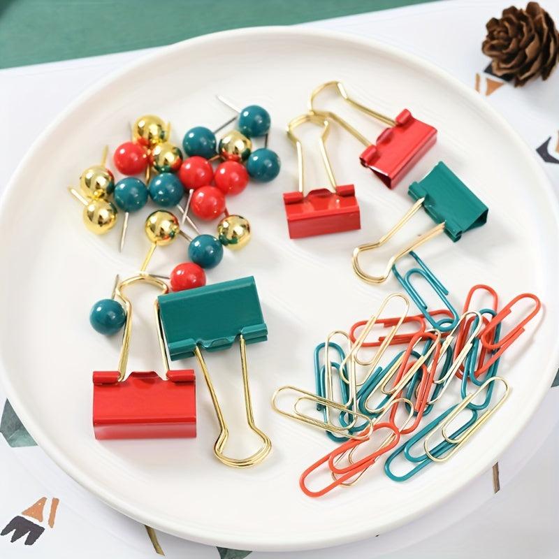 Christmas Office Stationery Set - Paper Clips, Binder Clips, School Supplies