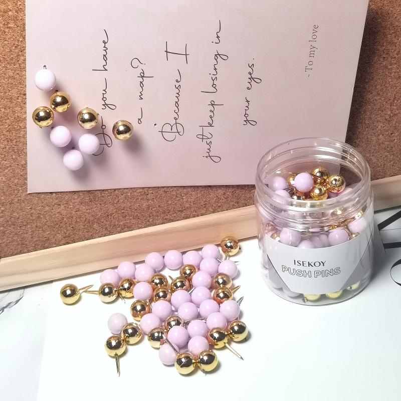 100 Round Head Map Thumb Tacks in Purple and Gold