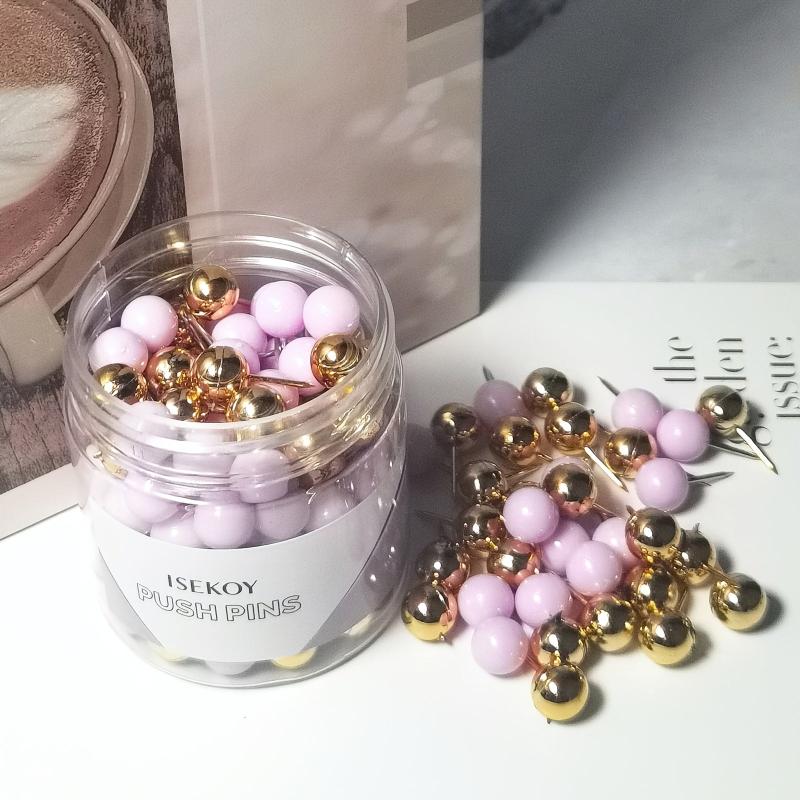 100 Round Head Map Thumb Tacks in Purple and Gold