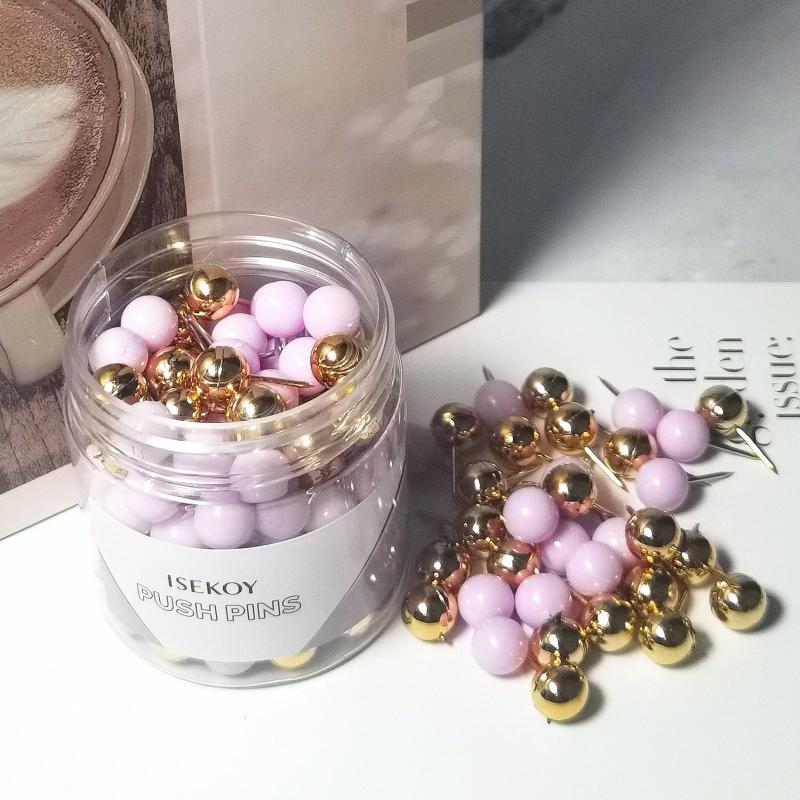 100 Round Head Map Thumb Tacks in Purple and Gold