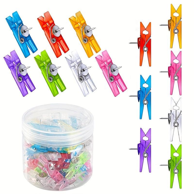 30 Colorful Push Pin Clips for Bulletin Board - Plastic Tacks