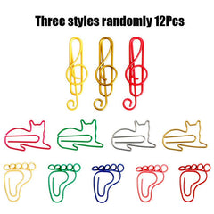 12pcs Colorful Music Note Cat Metal Paper Clip Bookmark