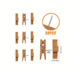 50pcs Wooden Push Pins with Clips for Cork Board Artworks