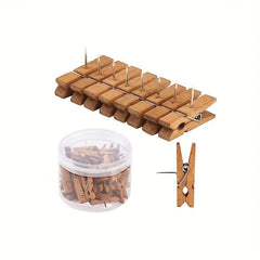 50pcs Wooden Push Pins with Clips for Cork Board Artworks