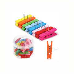 50pcs Wooden Push Pins with Clips for Cork Board Artworks