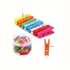 50pcs Wooden Push Pins with Clips for Cork Board Artworks