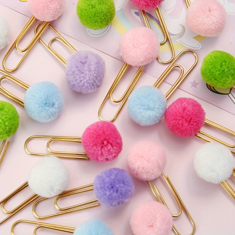 Colorful Fur Ball Paperclip Desk Artifact Journal Book Macaroon Metal Pin