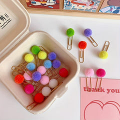 Colorful Fur Ball Paperclip Desk Artifact Journal Book Macaroon Metal Pin