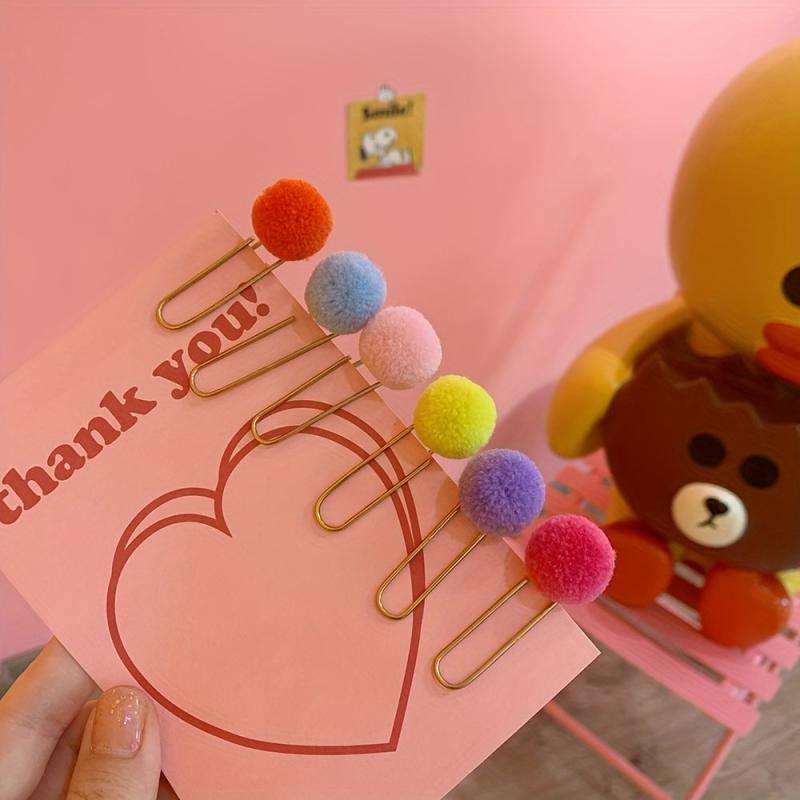 Colorful Fur Ball Paperclip Desk Artifact Journal Book Macaroon Metal Pin
