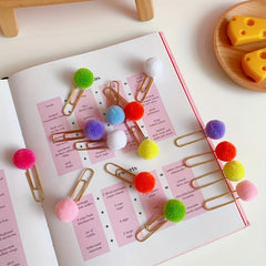 Colorful Fur Ball Paperclip Desk Artifact Journal Book Macaroon Metal Pin