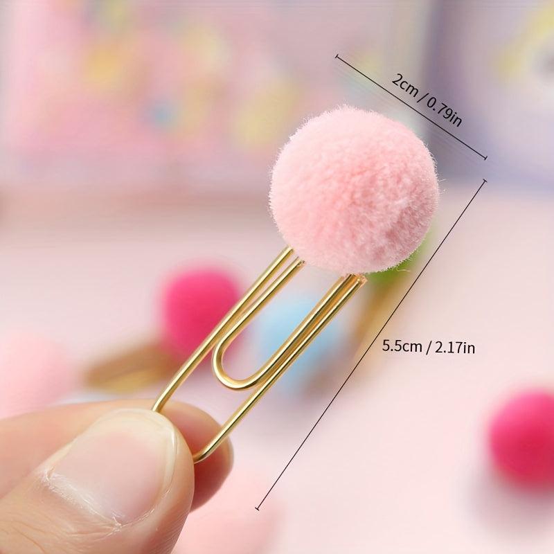 Colorful Fur Ball Paperclip Desk Artifact Journal Book Macaroon Metal Pin
