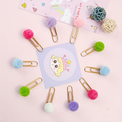 Colorful Fur Ball Paperclip Desk Artifact Journal Book Macaroon Metal Pin