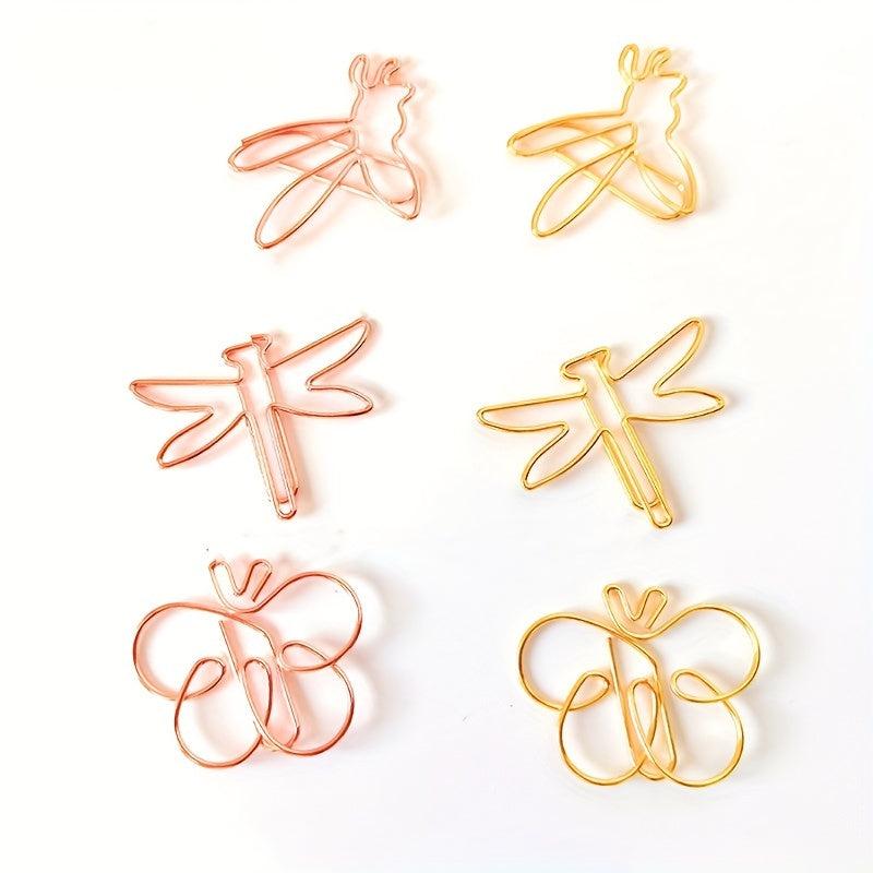 12pcs Cartoon Animals Paper Clips - Bees, Butterflies Office Bookmarks
