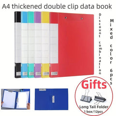 6pcs A4 File Folder Double Strong Clip Colorful Office Supplies