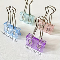 15pcs Clear Candy Binder Clip Metal Office Bill Clip Student Mixed Pack