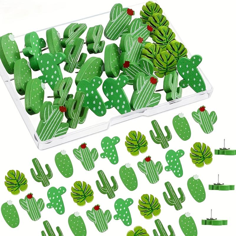 Wooden Cactus Decorative Thumbtacks Map Pins for Cork Bulletin Board Wall