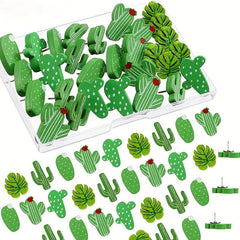 Wooden Cactus Decorative Thumbtacks Map Pins for Cork Bulletin Board Wall