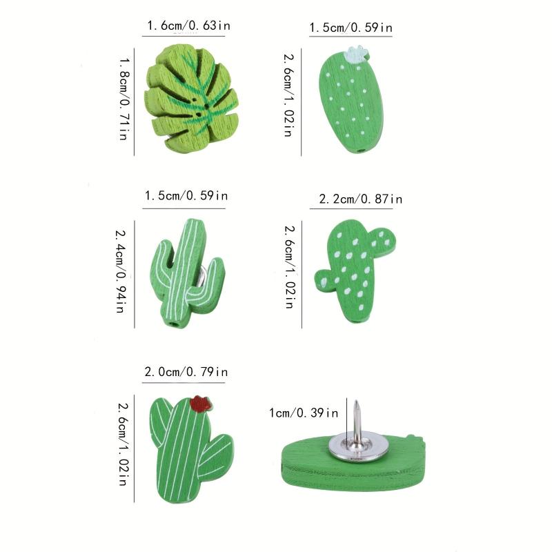 Wooden Cactus Decorative Thumbtacks Map Pins for Cork Bulletin Board Wall