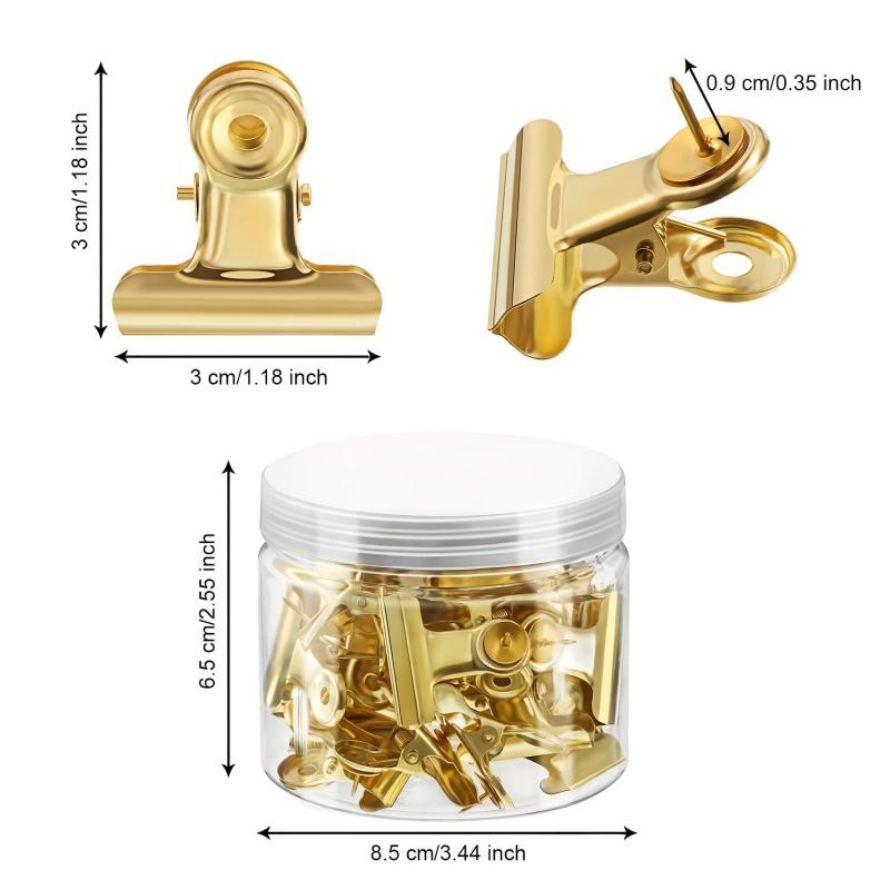 20pcs Golden Push Pins Clips Thumb Tacks With Clips Cork Board Tacks