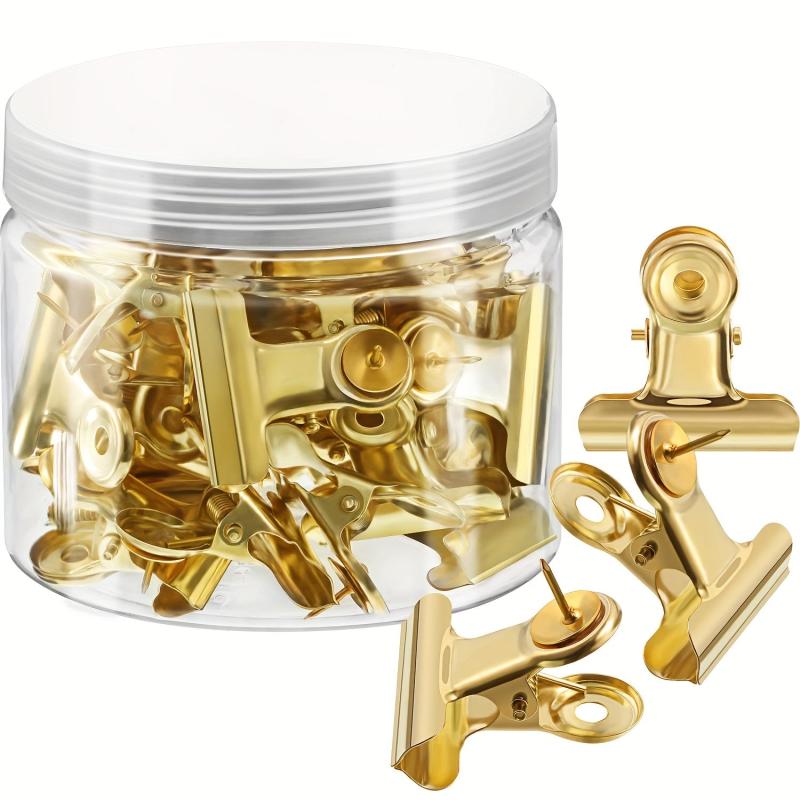20pcs Golden Push Pins Clips Thumb Tacks With Clips Cork Board Tacks