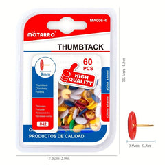 60 Assorted Colors Thumb Tacks Plastic Push Pins Office School Supplies