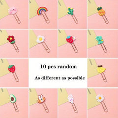 10pcs Cartoon Bookmarks Paper Clips Metal Clips Student Office Note Journal