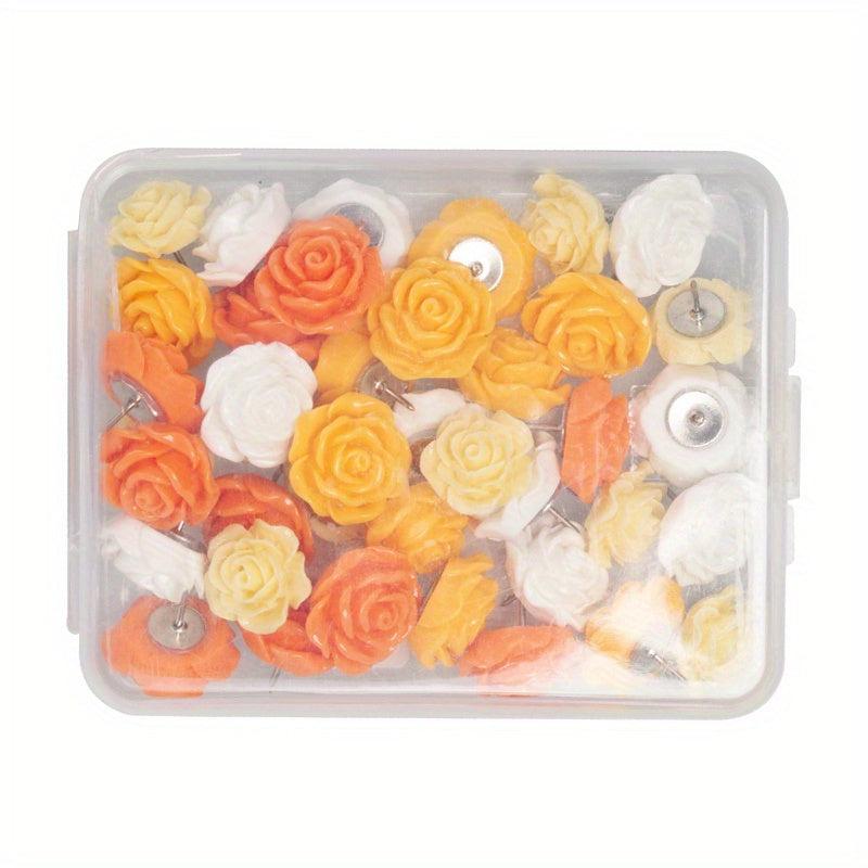 40pcs Rose Flower Pushpins in Box for Corkboard Office Map Bulletin Board