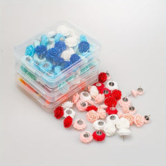 40pcs Rose Flower Pushpins in Box for Corkboard Office Map Bulletin Board