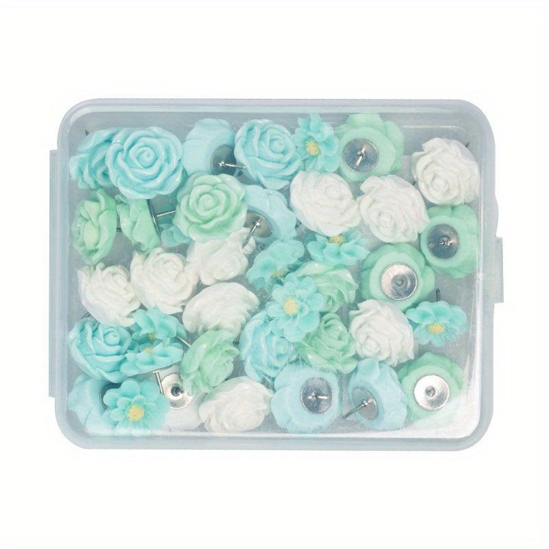 40pcs Rose Flower Pushpins in Box for Corkboard Office Map Bulletin Board