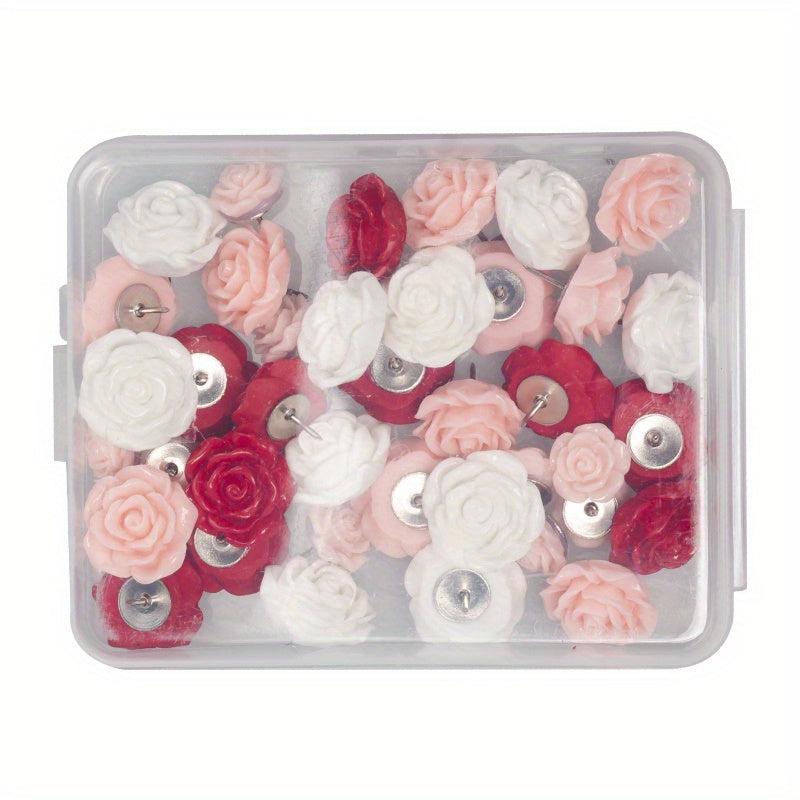 40pcs Rose Flower Pushpins in Box for Corkboard Office Map Bulletin Board