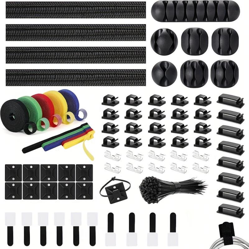 204pcs Cable Management Kit for Home - Sleeves, Clips, Ties