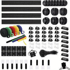 204pcs Cable Management Kit for Home - Sleeves, Clips, Ties