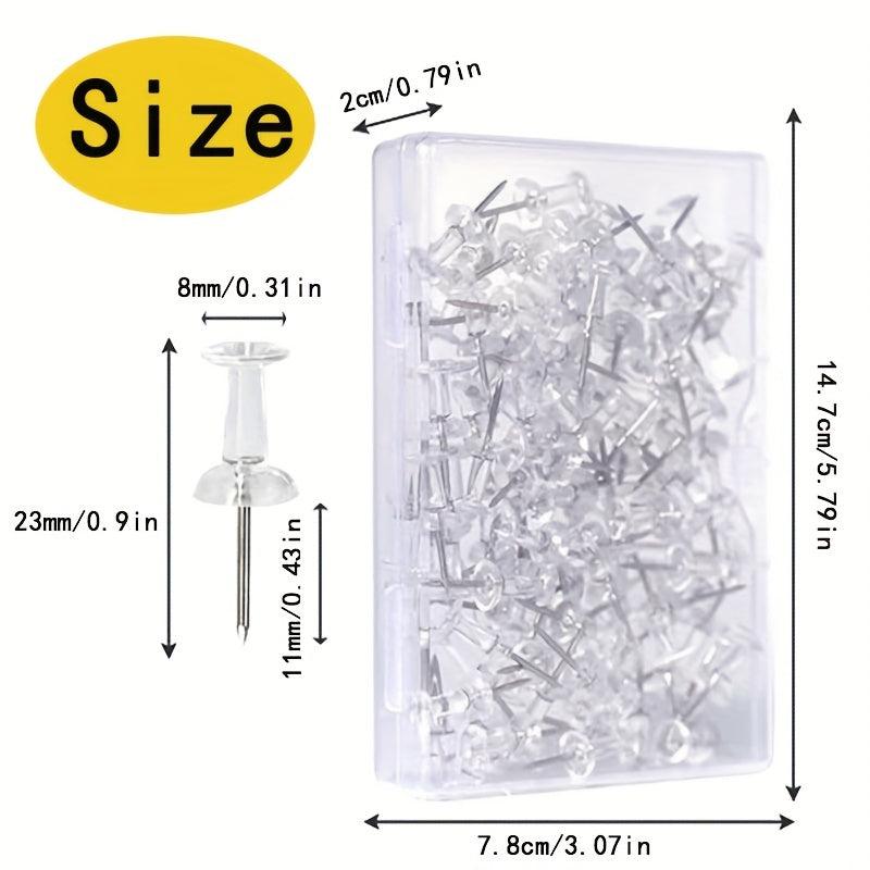 200 Clear Thumb Nails Steel Tips & Plastic Heads Push Pins for Bulletin Boards