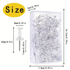 200 Clear Thumb Nails Steel Tips & Plastic Heads Push Pins for Bulletin Boards
