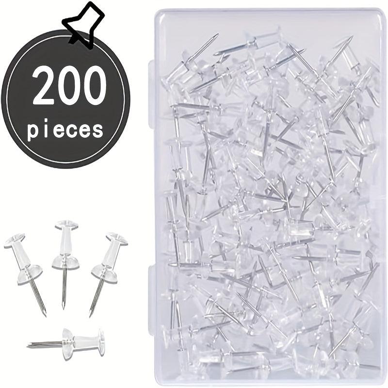 200 Clear Thumb Nails Steel Tips & Plastic Heads Push Pins for Bulletin Boards