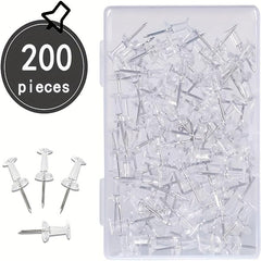 200 Clear Thumb Nails Steel Tips & Plastic Heads Push Pins for Bulletin Boards