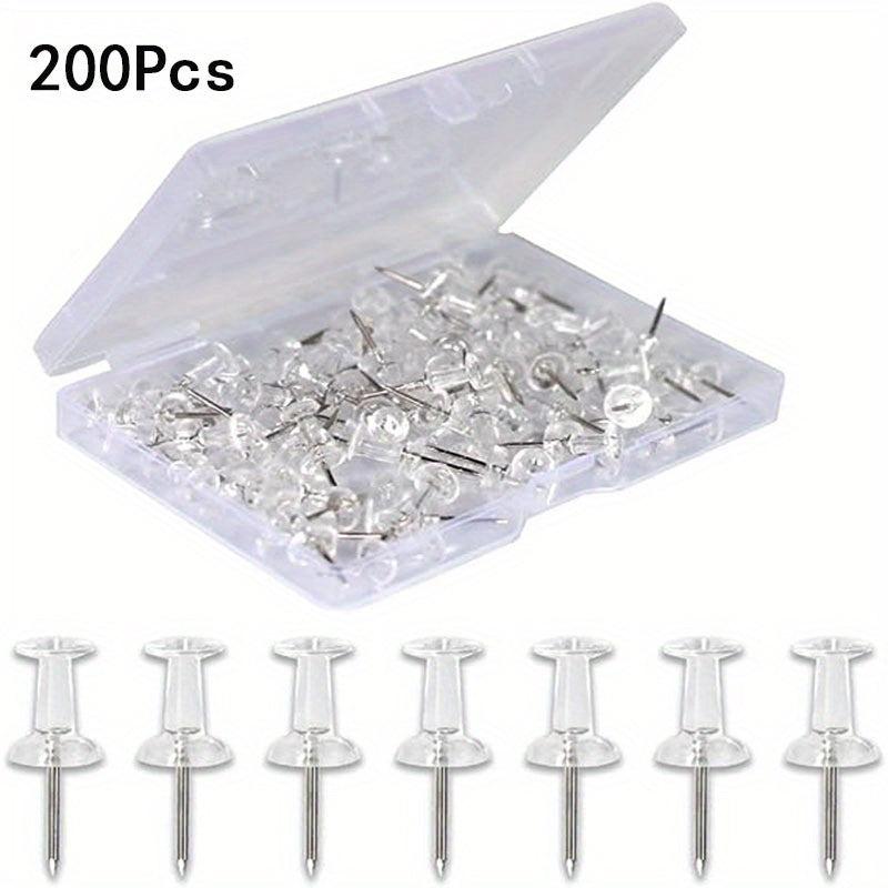 200 Clear Thumb Nails Steel Tips & Plastic Heads Push Pins for Bulletin Boards