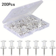 200 Clear Thumb Nails Steel Tips & Plastic Heads Push Pins for Bulletin Boards