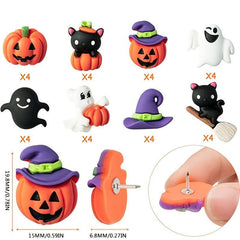32pcs Halloween Themed Cork Metal Thumbnails Pumpkin Cat Decoration Box Set