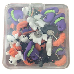 32pcs Halloween Themed Cork Metal Thumbnails Pumpkin Cat Decoration Box Set