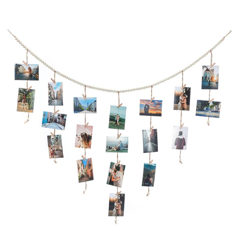 Wooden Bead Rope With 30 Clips 57in - Photo Display