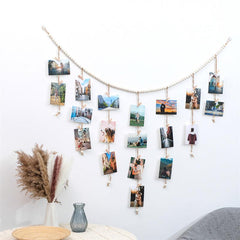 Wooden Bead Rope With 30 Clips 57in - Photo Display