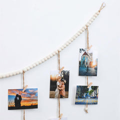 Wooden Bead Rope With 30 Clips 57in - Photo Display