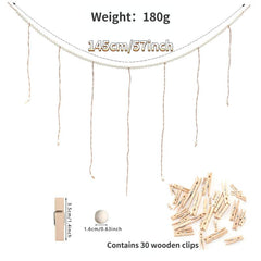 Wooden Bead Rope With 30 Clips 57in - Photo Display
