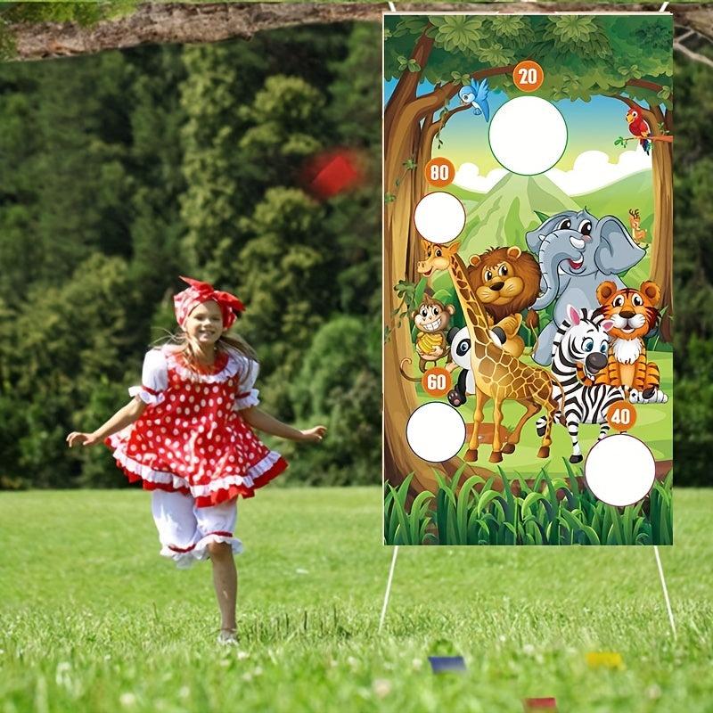 Sandbag Flag Throwing Game Giraffe Lion Elephant Banner
