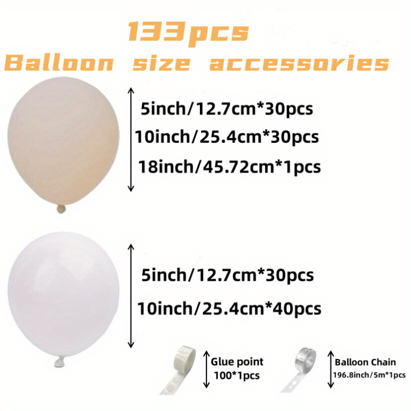 133pcs Cream Beige Balloon Garland Arch Kit for Weddings Birthdays Baby Showers