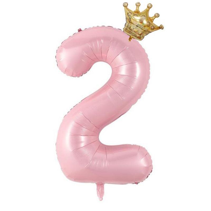 2pcs 40 Inch Pink Crown & Number Balloon Set Summer Party Supplies