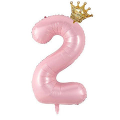2pcs 40 Inch Pink Crown & Number Balloon Set Summer Party Supplies