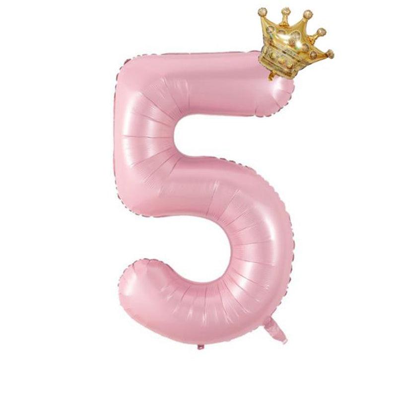2pcs 40 Inch Pink Crown & Number Balloon Set Summer Party Supplies